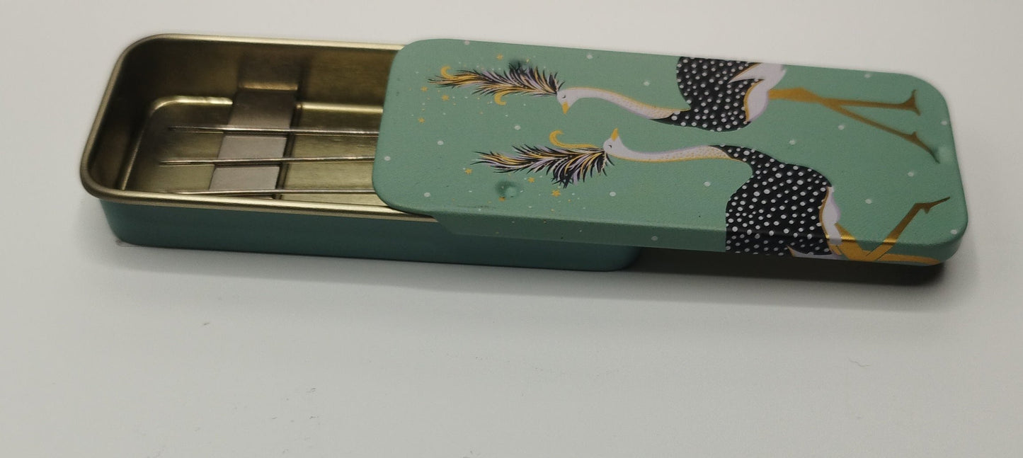 Magnetic Needle Tin Case Green Ostriches