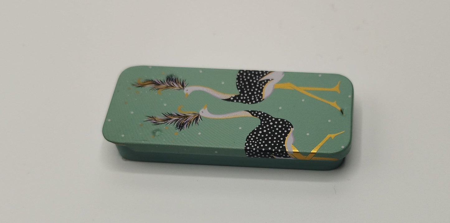 Magnetic Needle Tin Case Green Ostriches