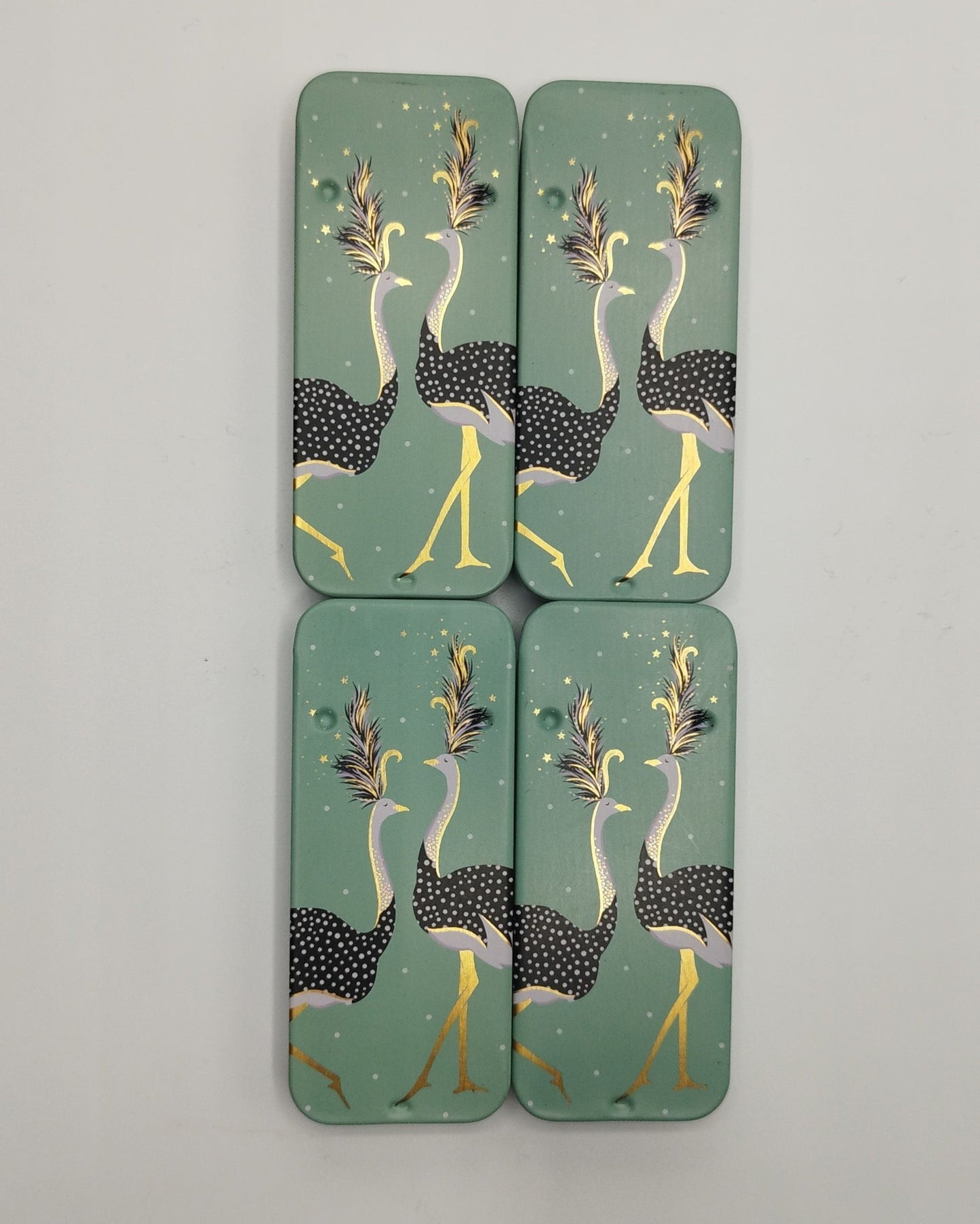 Magnetic Needle Tin Case Green Ostriches