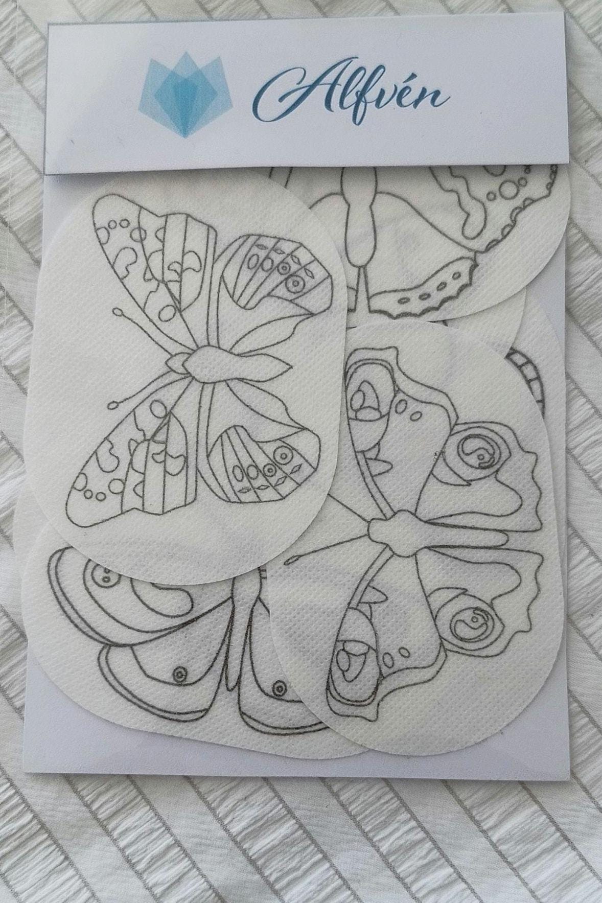 A pack of stick and stitch washable transfers featuring various designs of English butterflies.