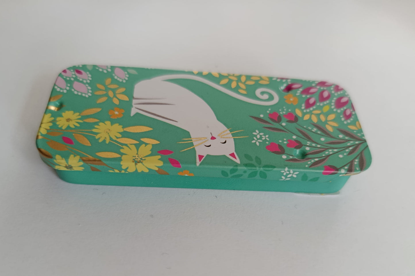Magnetic Needle Tin Case Green Cat