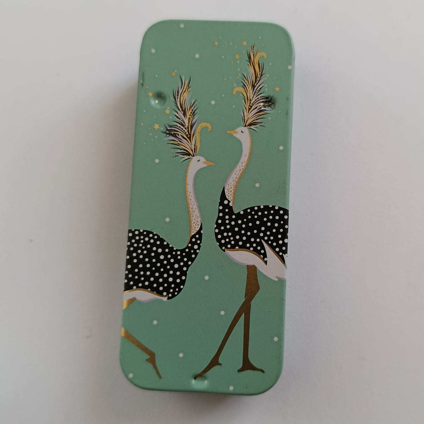 Magnetic Needle Tin Case Green Ostriches