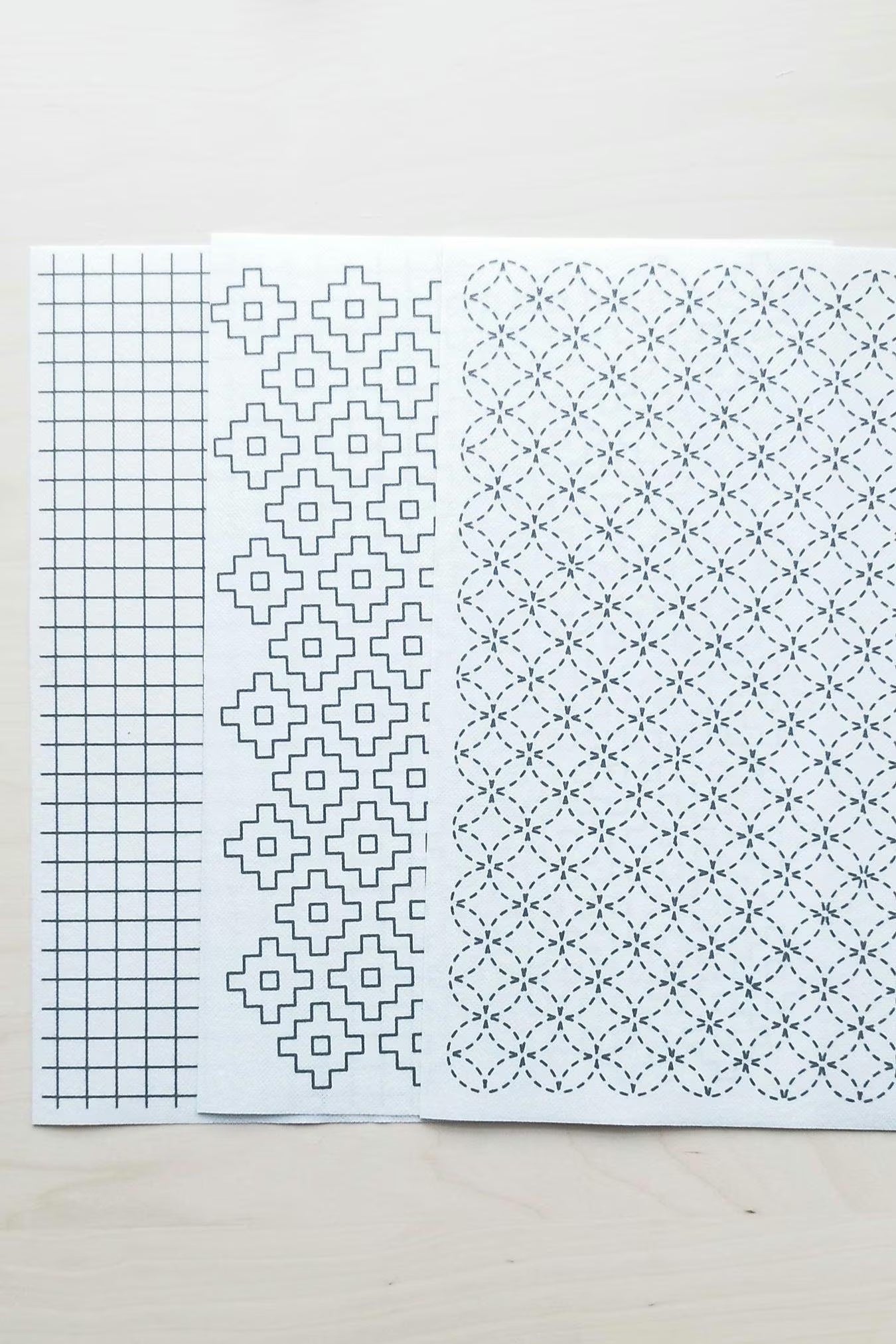 Large Washable Sashiko Transfers, Grid, Persimmon and Circles