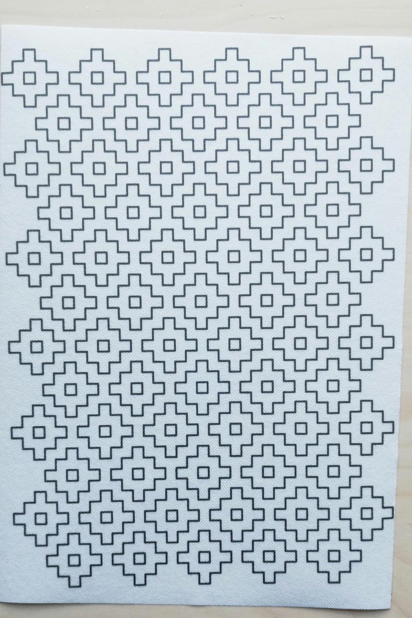 Large Washable Sashiko Transfers, Grid, Persimmon and Circles