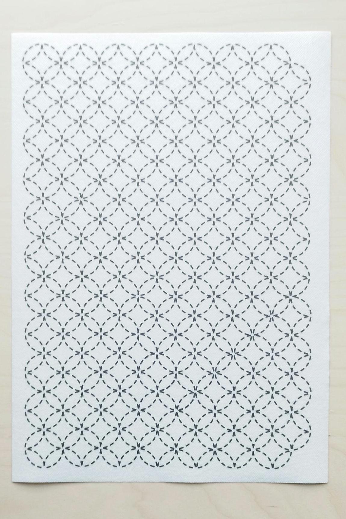 Large Washable Sashiko Transfers, Grid, Persimmon and Circles
