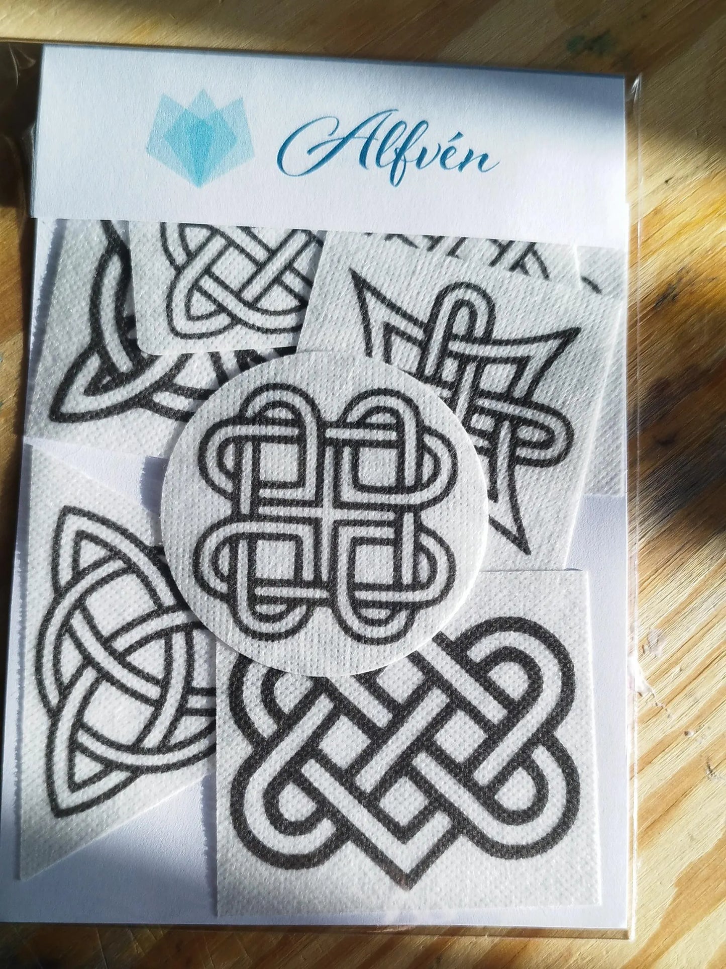 A set of Stick & Stitch Celtic knot designs intended for use as washable transfers on fabric.