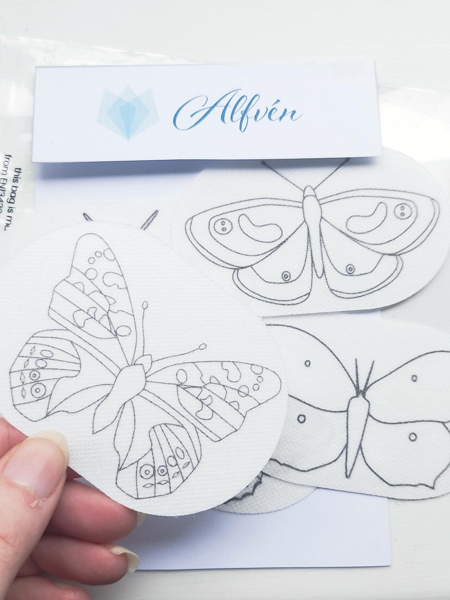 English Butterfly Stick and Stitch Washable Transfers, Peacock, Red Admiral, Orange Tip, Meadow Brown, Common Blue, Painted Lady, Brimstone