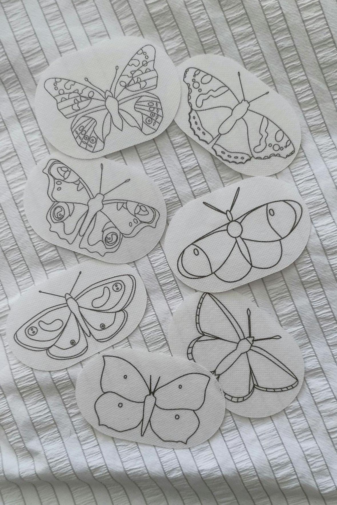 English Butterfly Stick and Stitch Washable Transfers, Peacock, Red Admiral, Orange Tip, Meadow Brown, Common Blue, Painted Lady, Brimstone