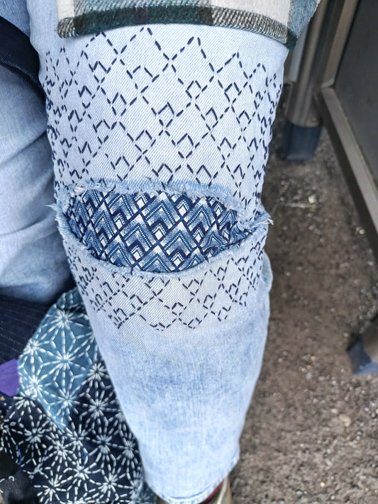 Repairing Knee of Jeans with Sashiko