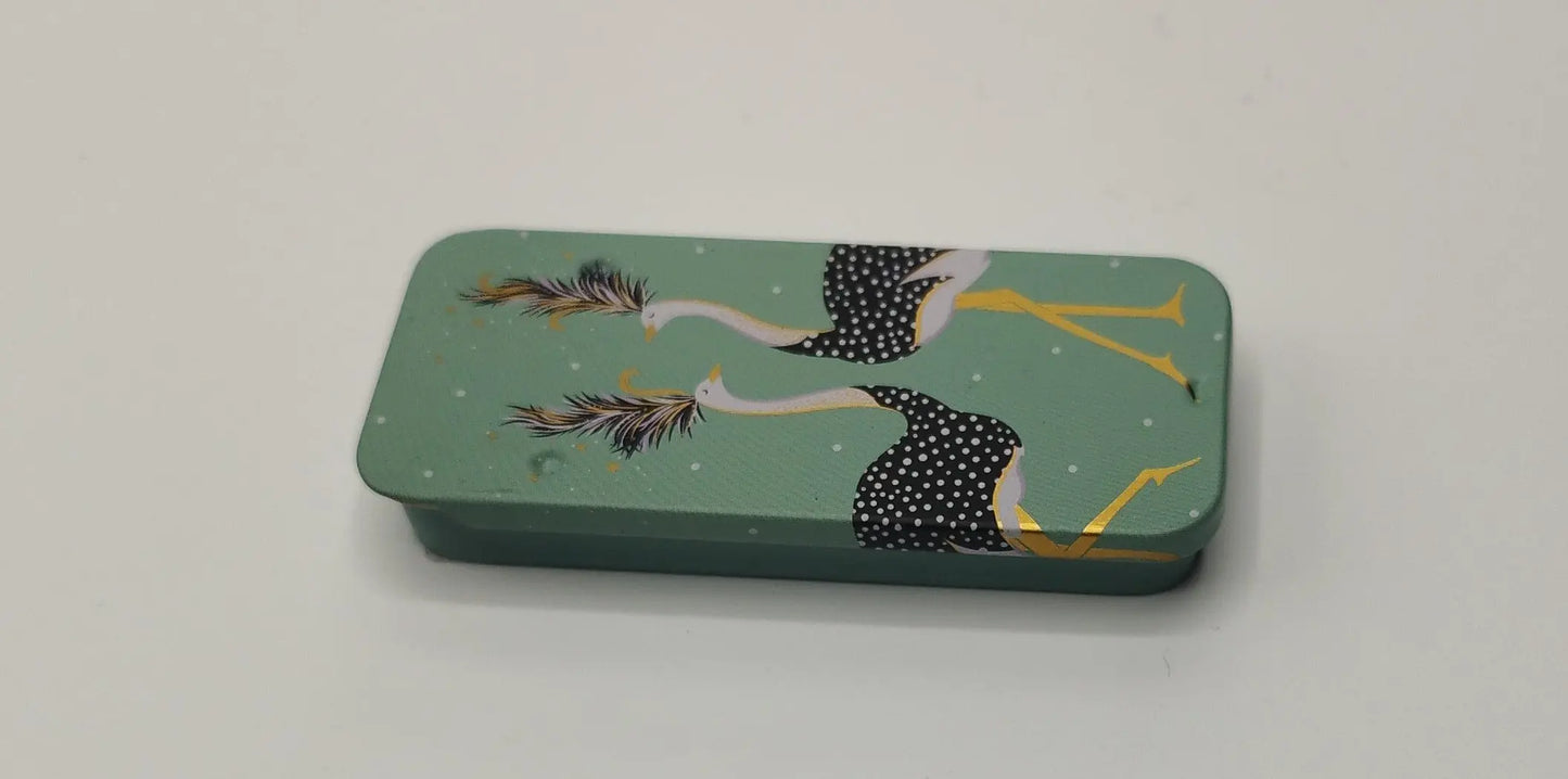 Magnetic Needle Tin Case Green Ostriches