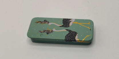 Magnetic Needle Tin Case Green Ostriches