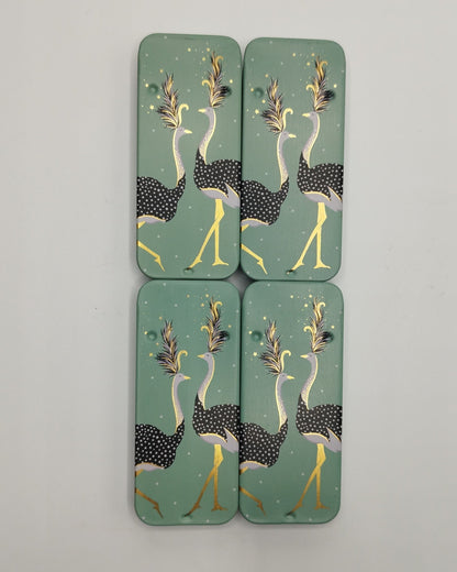 Magnetic Needle Tin Case Green Ostriches