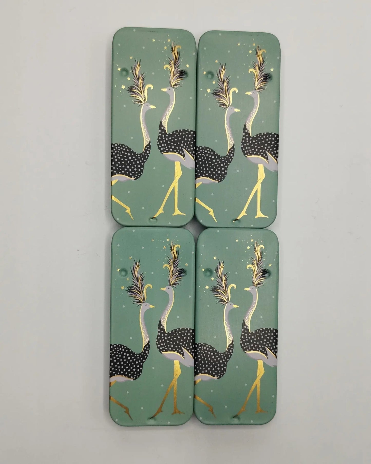 Magnetic Needle Tin Case Green Ostriches