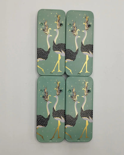 Magnetic Needle Tin Case Green Ostriches