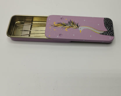 Magnetic Needle Tin Case Pink Ostrich