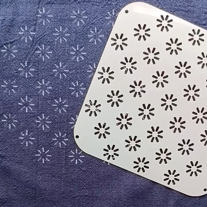 White Stencil with Hanazashi pattern on a blue background