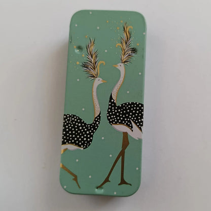 Magnetic Needle Tin Case Green Ostriches