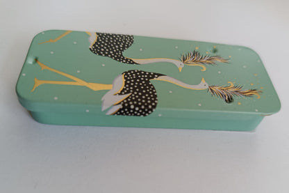 Magnetic Needle Tin Case Green Ostriches
