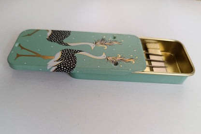 Magnetic Needle Tin Case Green Ostriches