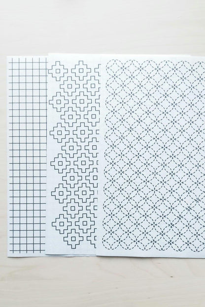 Large Washable Sashiko Transfers, Grid, Persimmon and Circles