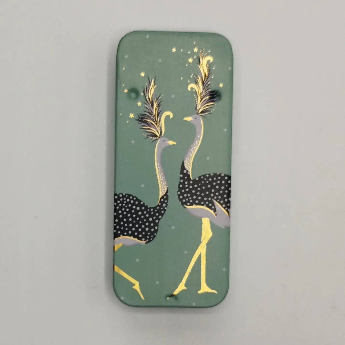 Magnetic Needle Tin Case Green Ostriches