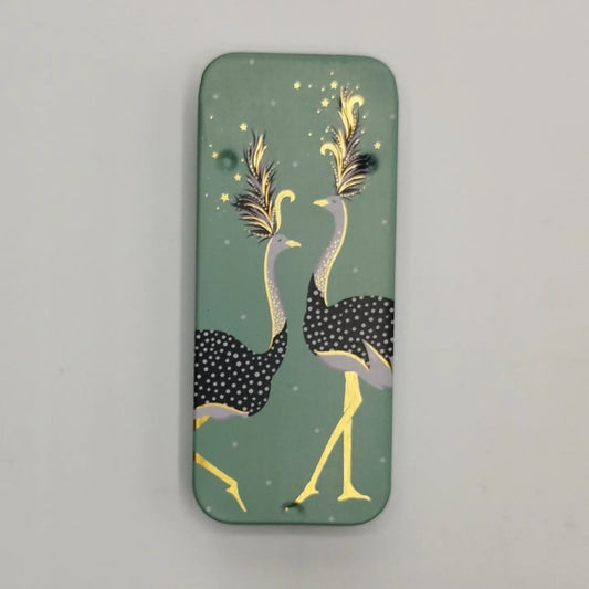 Magnetic Needle Tin Case Green Ostriches