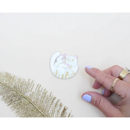 White Cat Iron On Patch
