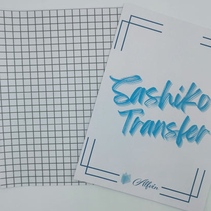 Large Washable Sashiko Transfers, Grid, Persimmon and Circles