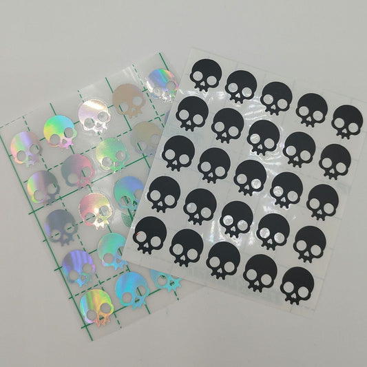 25 Skull Stickers Matt Black or Silver Holographic