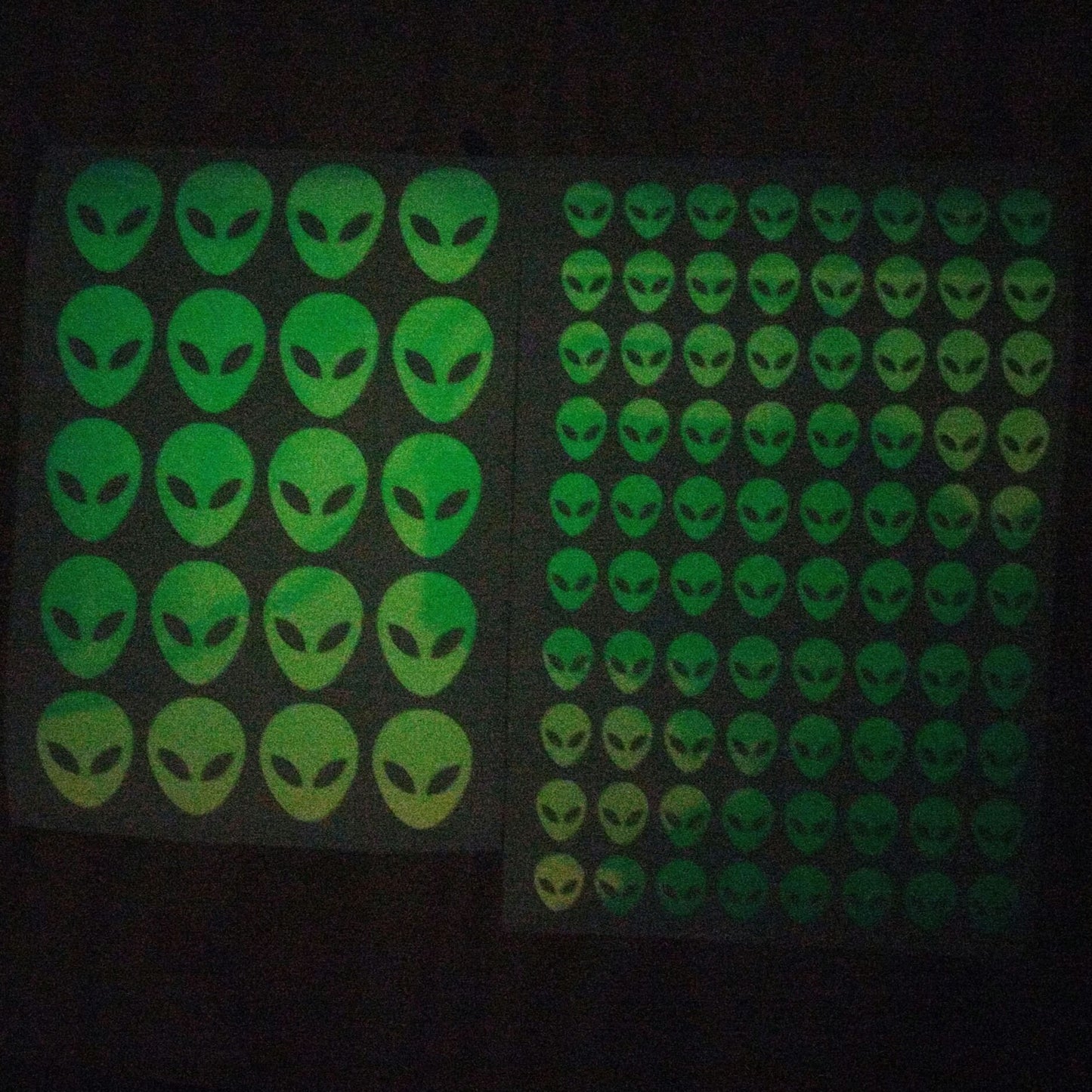 Glow in the Dark Alien Stickers in 1 inch or 0.5inch sizes