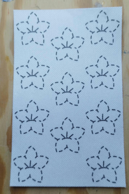 Washable Sashiko  Cherry Blossom and Japanese Bell Flower Transfers | Removable Visible Mending Transfers