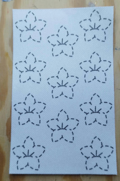 Washable Sashiko  Cherry Blossom and Japanese Bell Flower Transfers | Removable Visible Mending Transfers