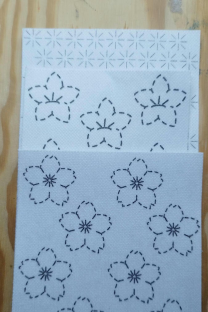 Washable Sashiko  Cherry Blossom and Japanese Bell Flower Transfers | Removable Visible Mending Transfers