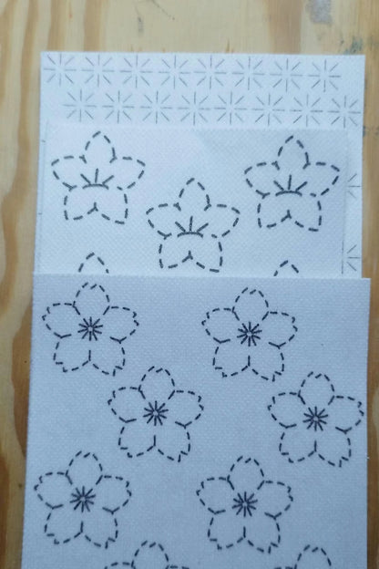 Washable Sashiko  Cherry Blossom and Japanese Bell Flower Transfers | Removable Visible Mending Transfers