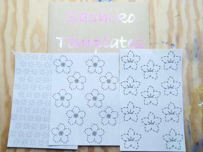 Washable Sashiko  Cherry Blossom and Japanese Bell Flower Transfers | Removable Visible Mending Transfers