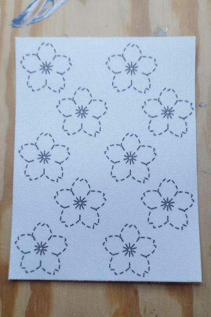 Washable Sashiko  Cherry Blossom and Japanese Bell Flower Transfers | Removable Visible Mending Transfers