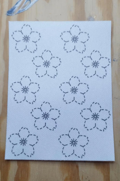 Washable Sashiko  Cherry Blossom and Japanese Bell Flower Transfers | Removable Visible Mending Transfers