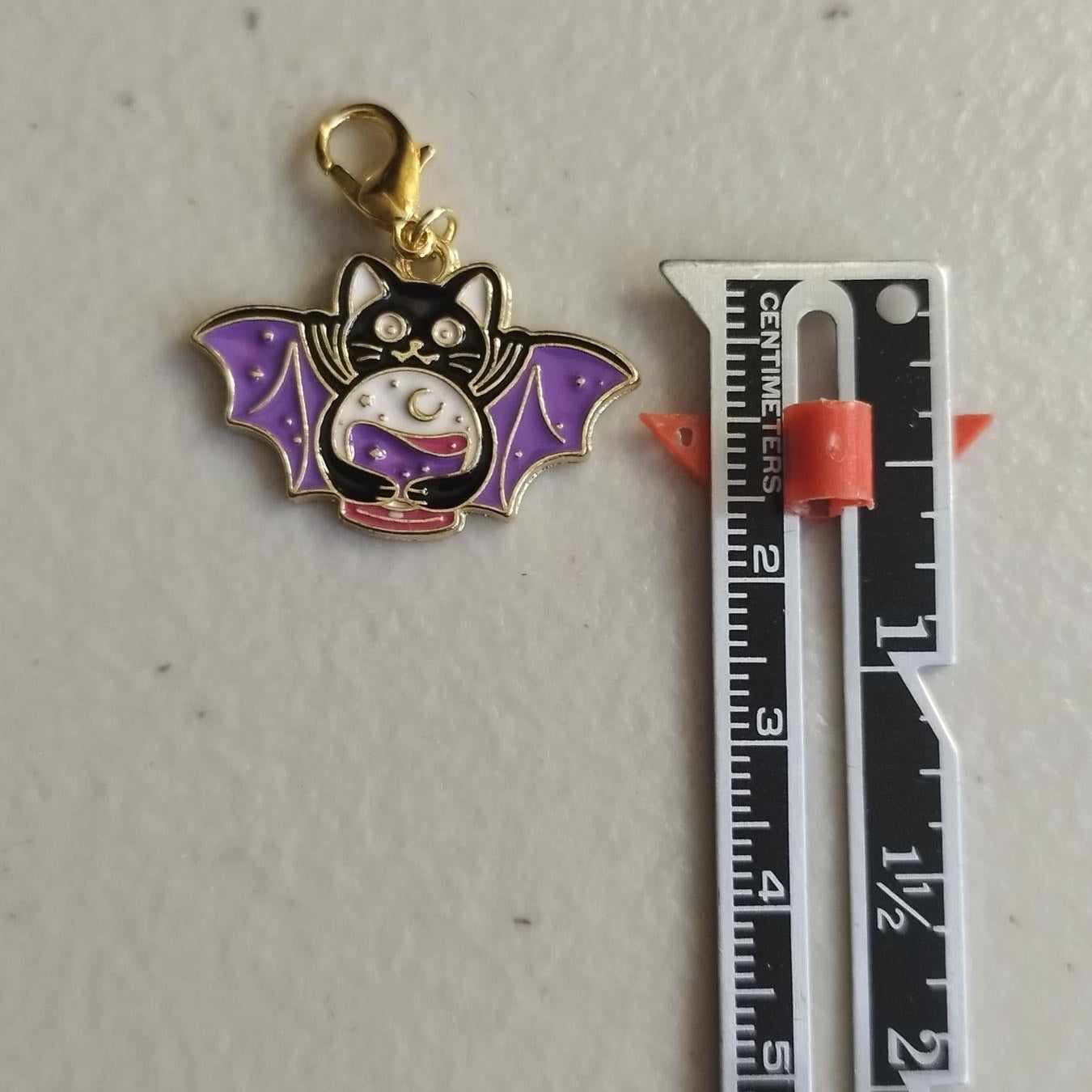 Bat Cat with Crystal Ball Stitch Marker