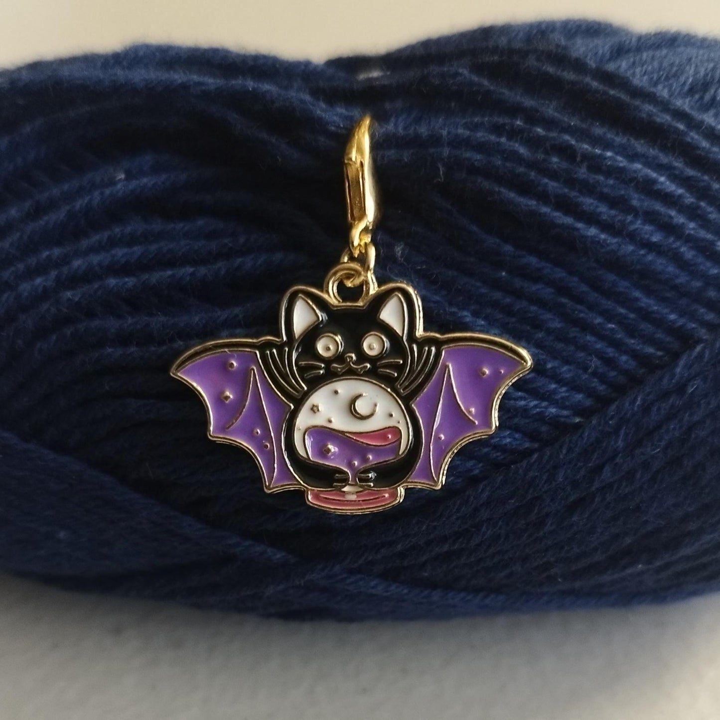 Bat Cat with Crystal Ball Stitch Marker