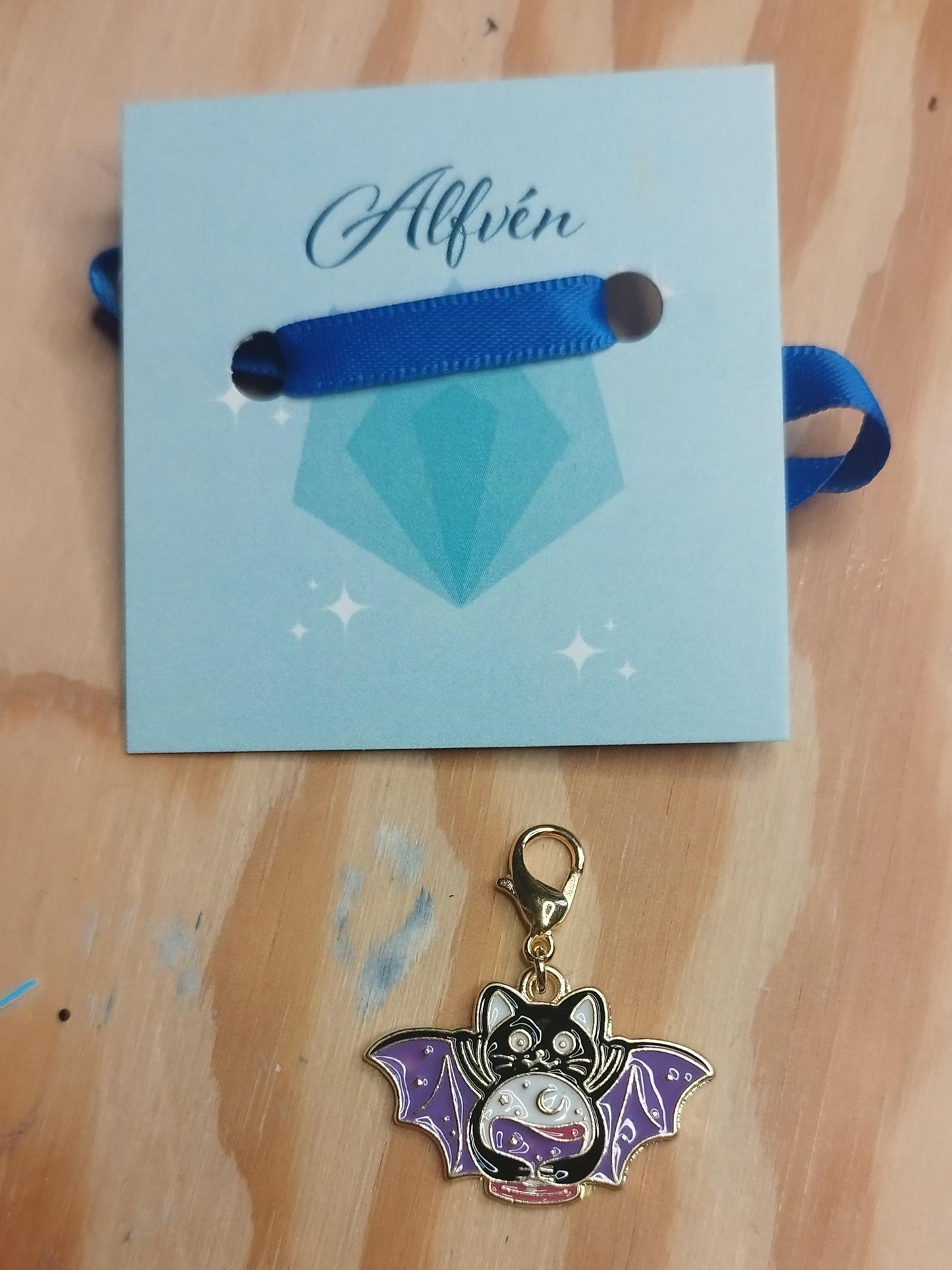 Bat Cat with Crystal Ball Stitch Marker