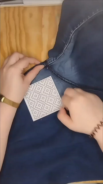 Square Washable Sashiko Transfer, Removable Mending Transfers